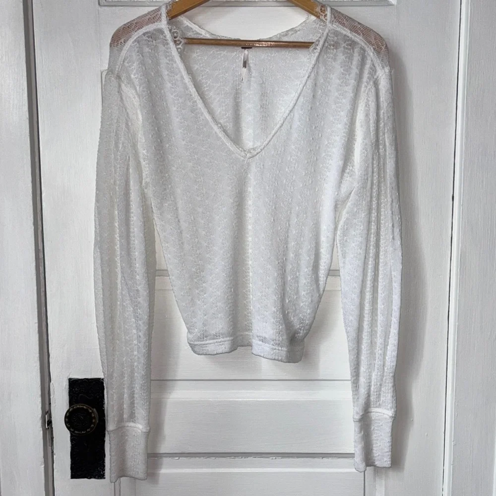 FREE PEOPLE DREAM GIRL POINTELLE LONG SLEEVE TOP